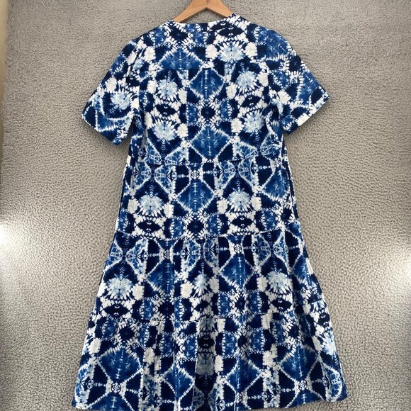 Chicos Dress Womens 1 US Medium Blue Printed Tiered Short Sleeve Notched Neck - Picture 3 of 12